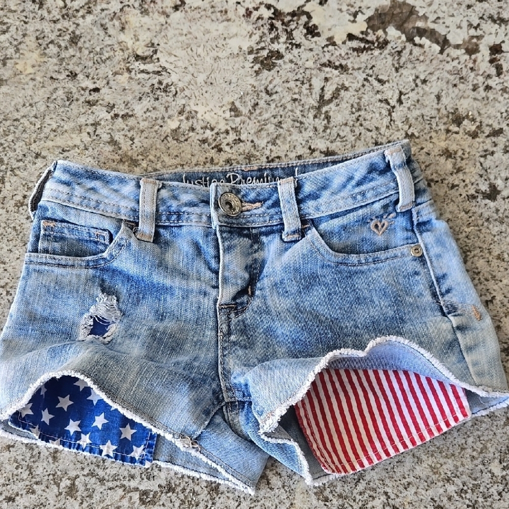 Patriotic Denim Shorts with Star and Stripe Detail